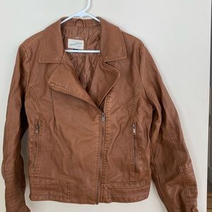 Caramel faux leather bomber jacket